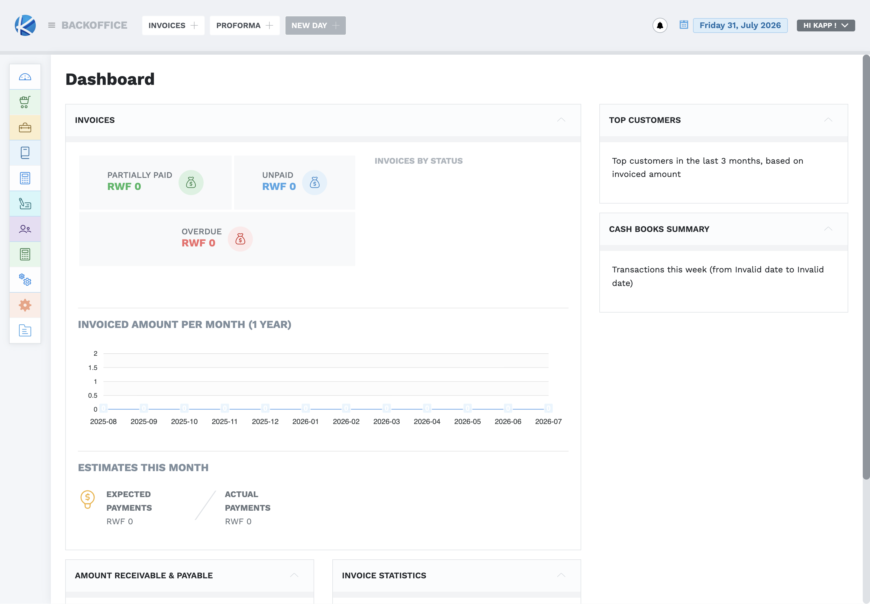 Back Office dashboard