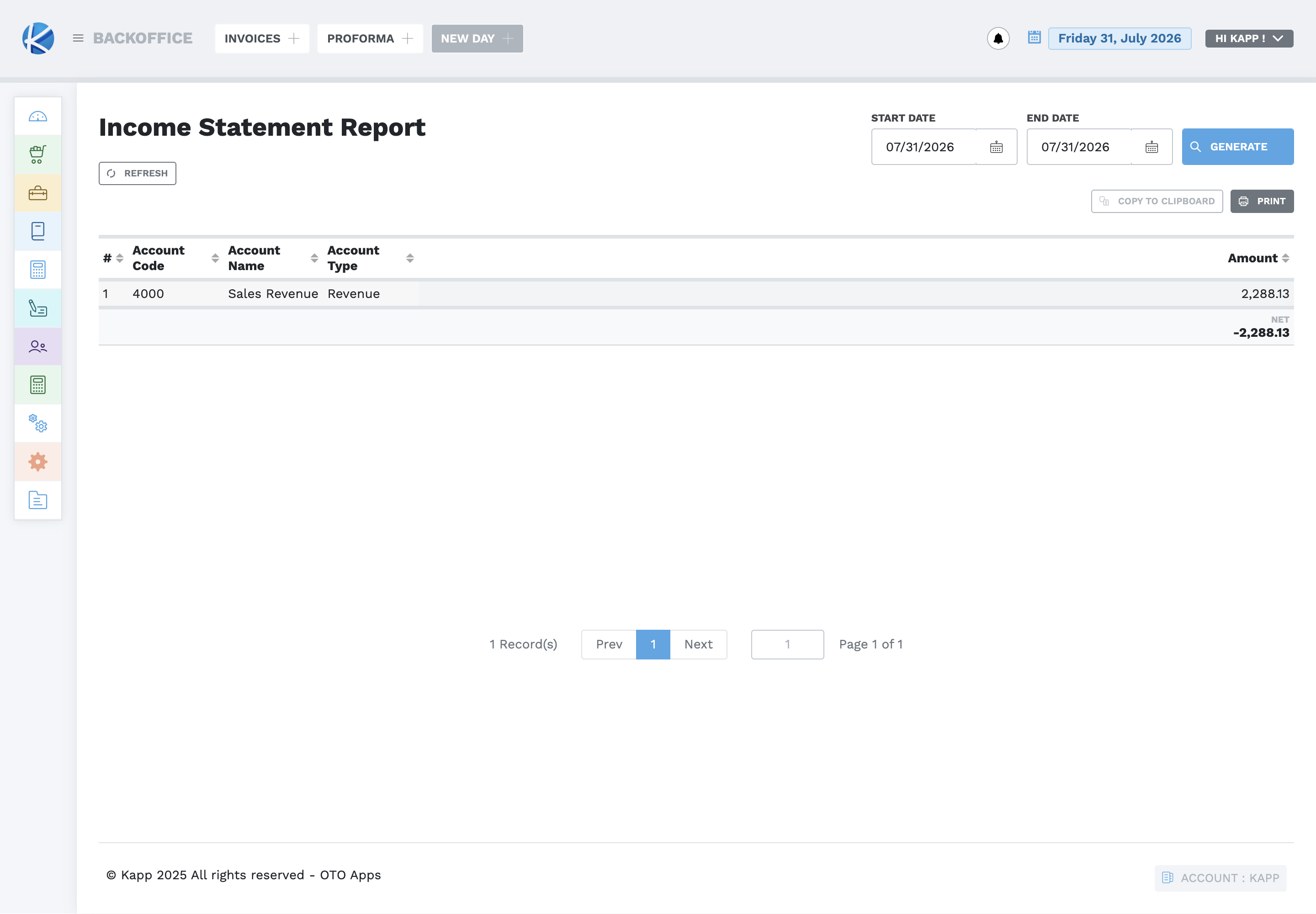 Income Statement report