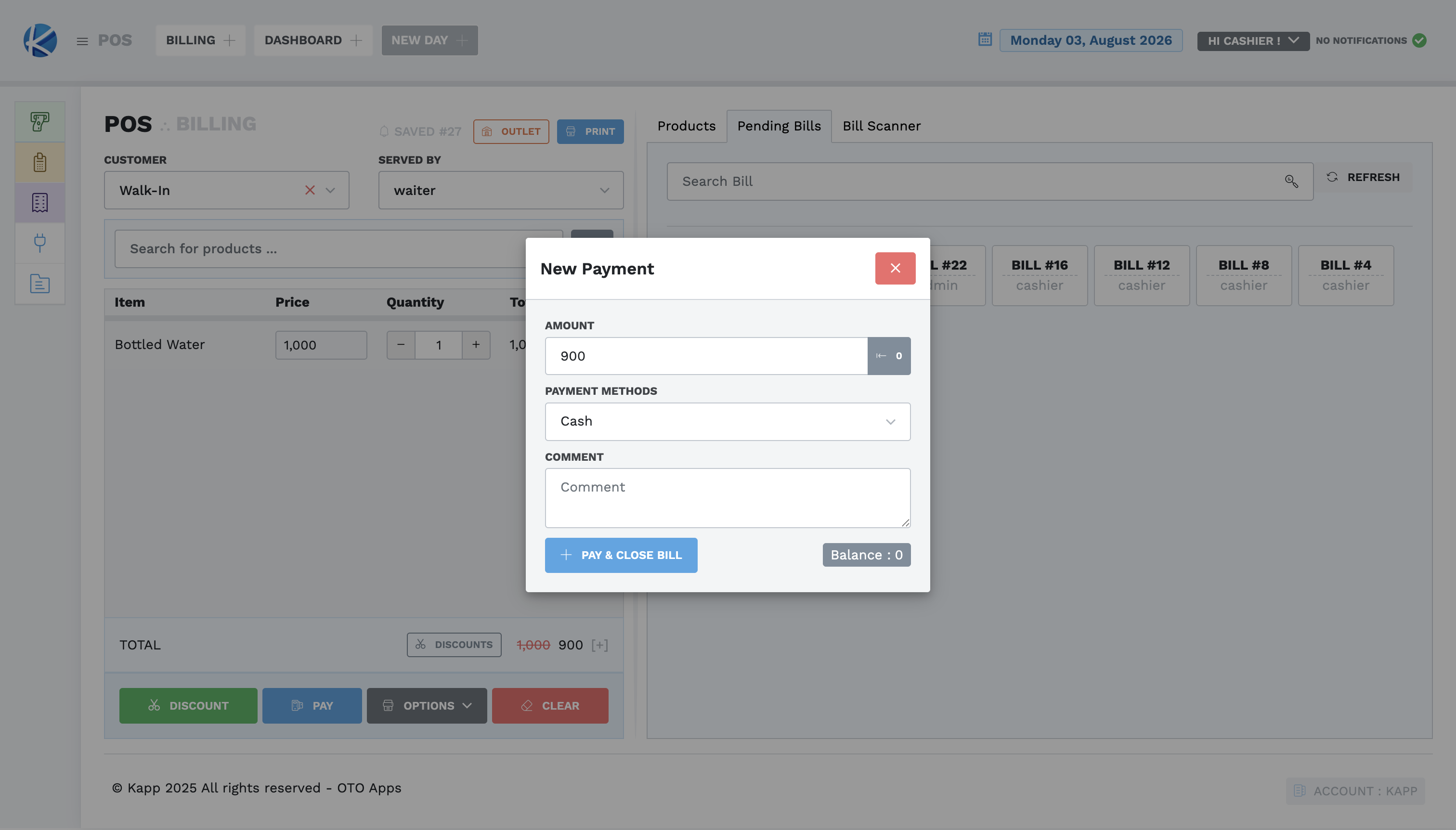 Payment form ready to close at zero balance